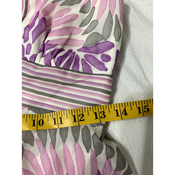 BCBG Max Azria Halter Dress Sz 2 Pink Purple Gray Medalion Silk Handkerchief Hem - Picture 5 of 10